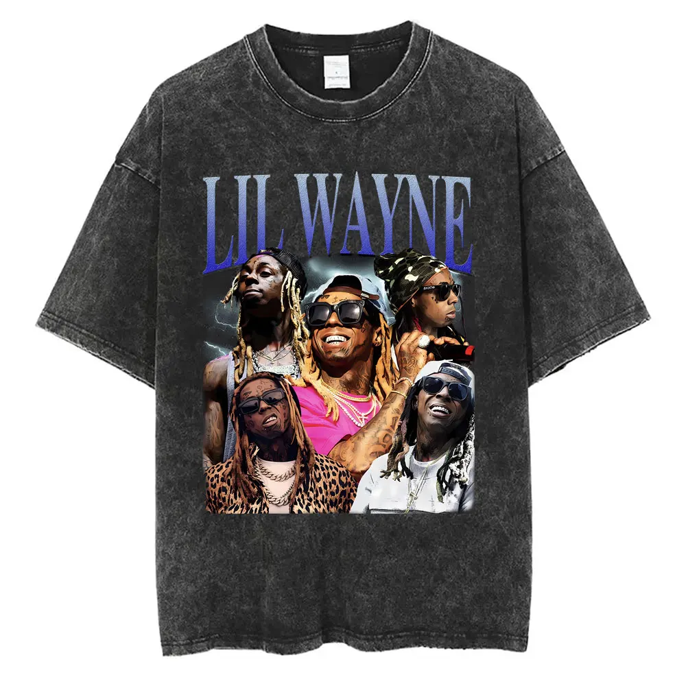 

Retro Washed Rapper Lil Wayne Graphic T-shirt Men Women Hip Hop Vintage Short Sleeve T Shirt Men's Fashion Oversized Streetwear