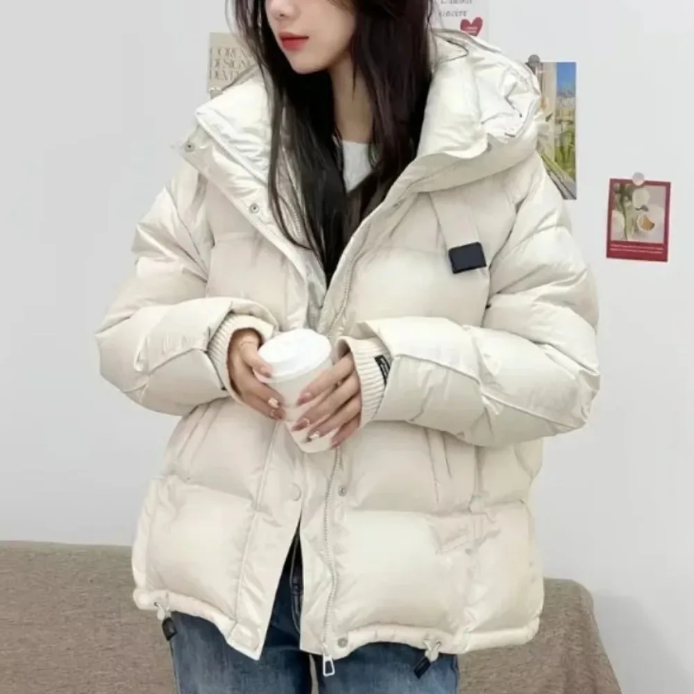 White Duck Down Jacket 2024 New Winter Women\'s Hooded Short Thickened Bread Clothes Loose Warm Coat Leisure Parkas Female