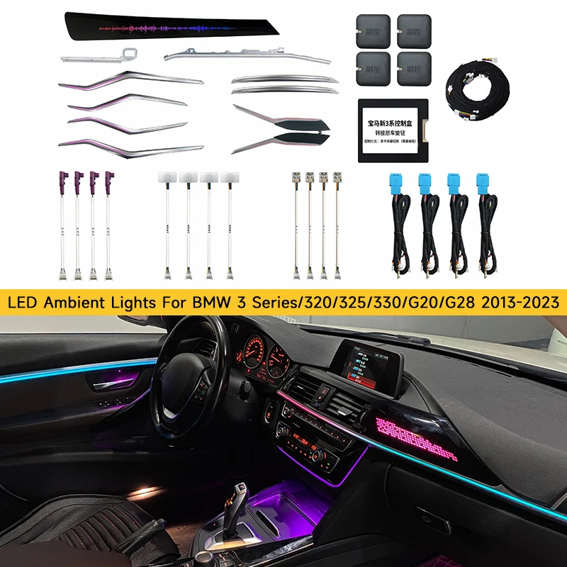 

64 Colors LED Ambient Lights For BMW 3 Series/320/325/330/G20/G28 Rainbow Atmosphere Lamps APP/ Car Play/Car Radio Control
