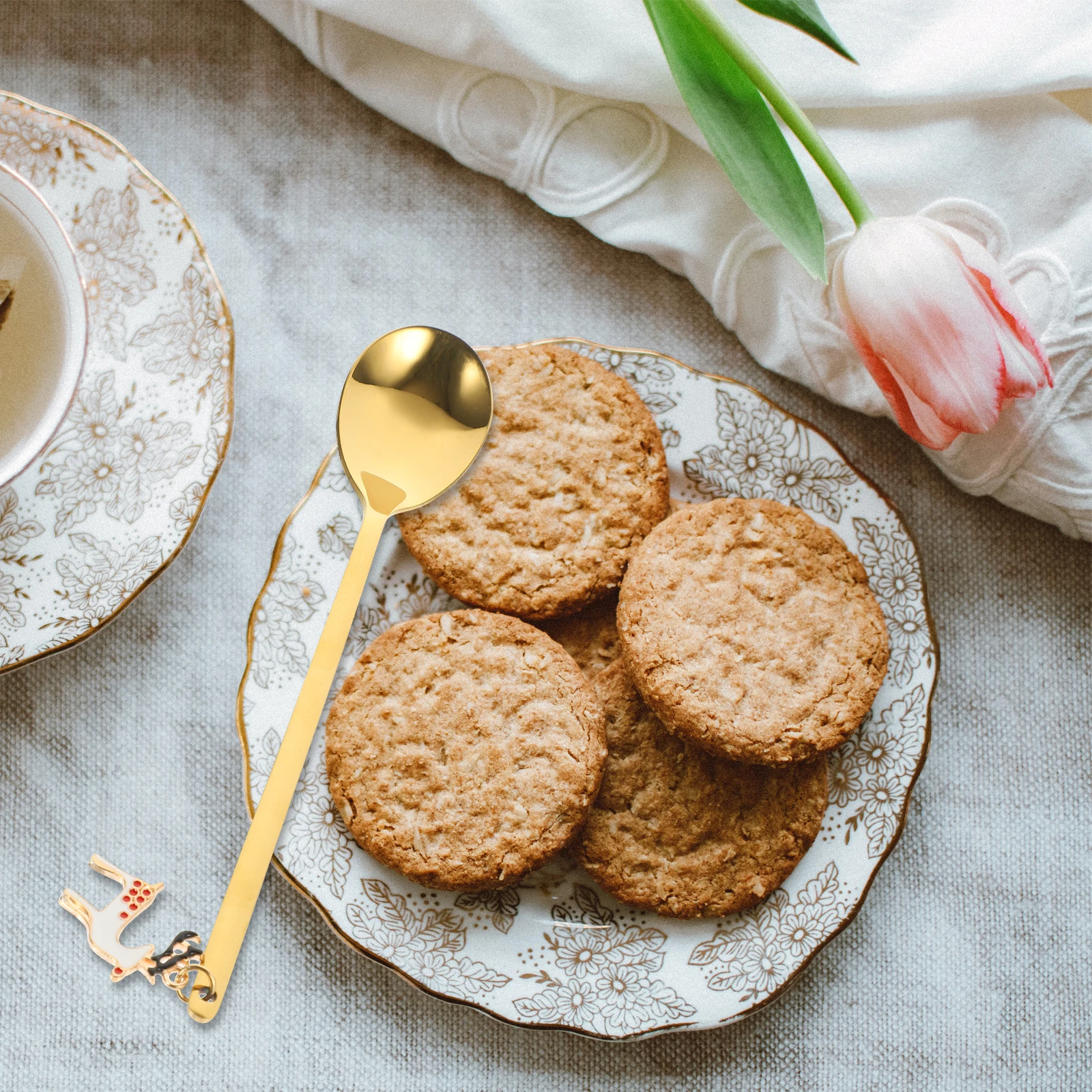Juego de tenedores y cucharas de acero inoxidable, diseño de elementos navideños, superficie lisa, vajilla de postre fácil de limpiar, 1 Juego