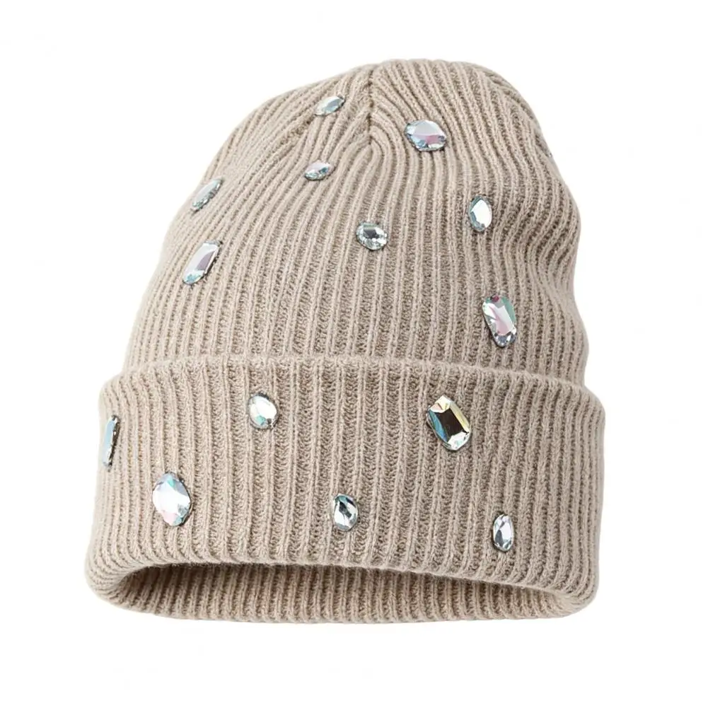 Sparkly Geometric Rhinestone Hat Bling Rhinestone Knitted Hat Winter Warm Skull Cap Street Punk Fashion for Women for Women