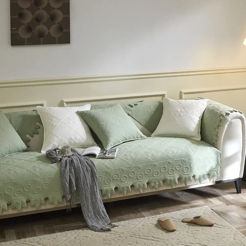 EIFLOY-Quilted Embroidery Cotton Sofa Slip Covers, Living Room, Non Slip Couch Cover, 1, 2, 3 Seats, Armchair Towel, Soft