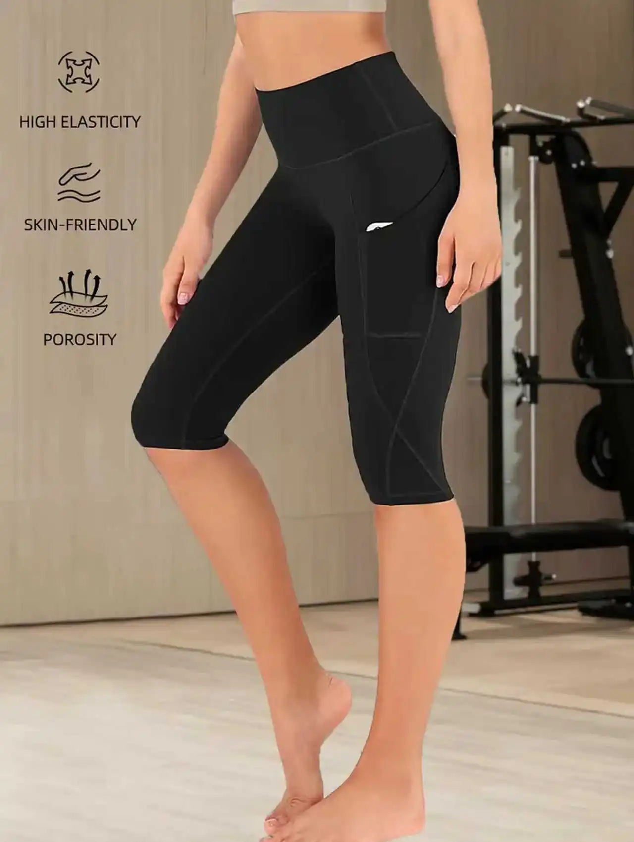 

Women's High - Waist Biker Shorts with Pockets, Black Butt - Lifting Workout Tight Pants for Gym & Yoga
