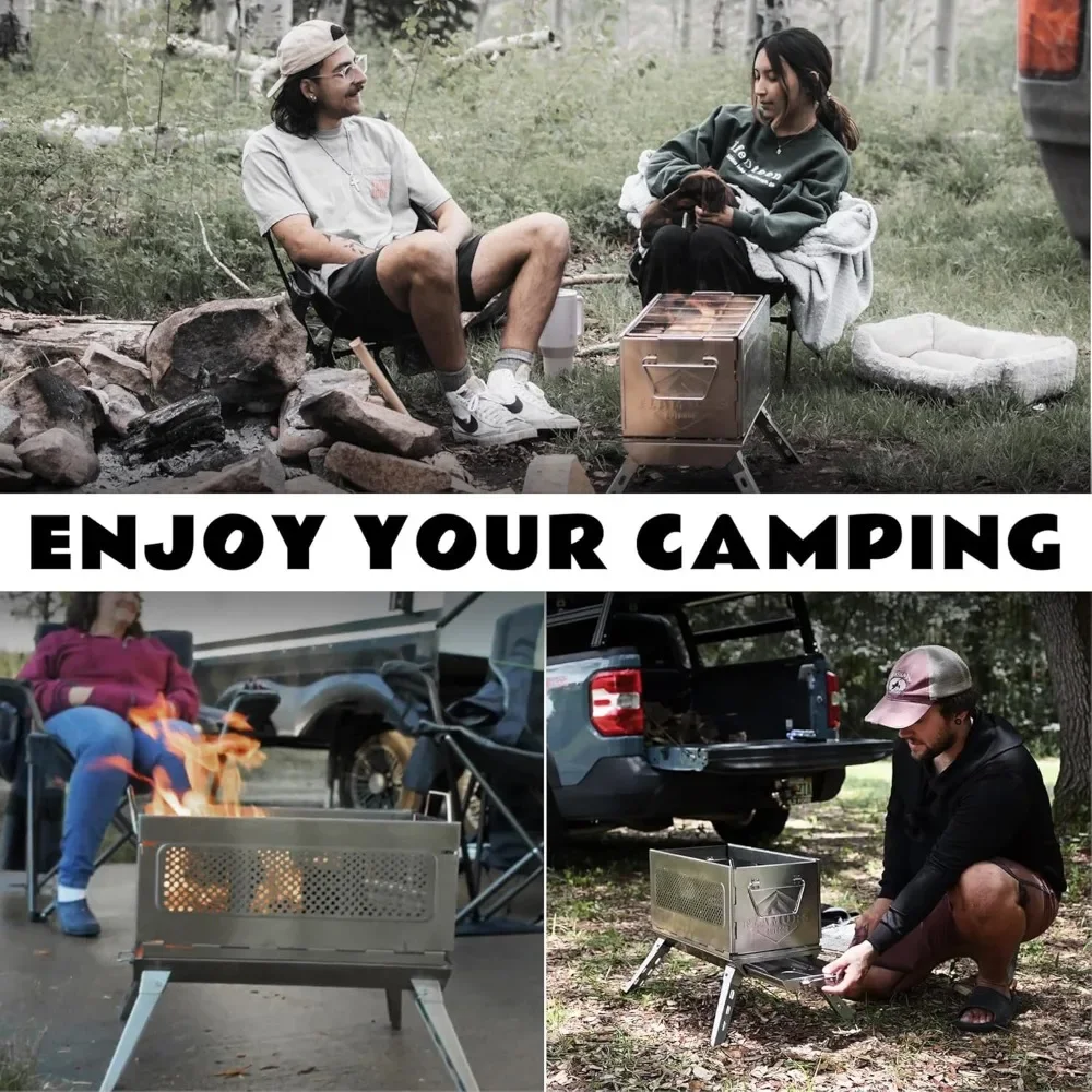 Portable 20-Inch Stainless Steel Outdoor Fire Pit with Grill and Removable Ash Pan