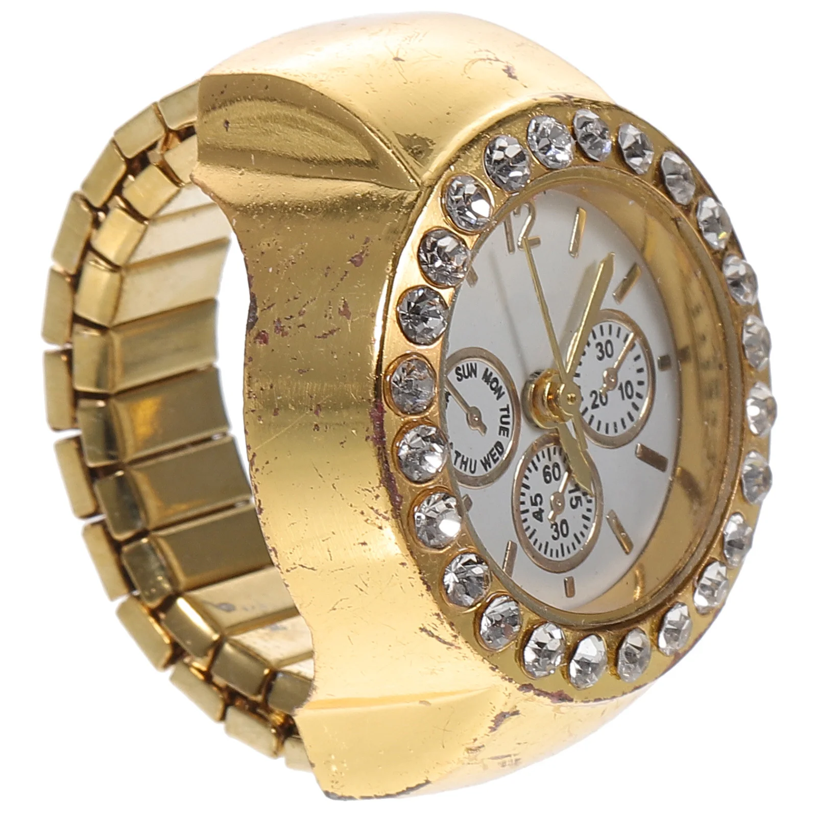 

Ring Watch Quartz Movement Round Finger Watch Rhinestone Fashion Casual Elastic Timepiece For Party Festival Gift