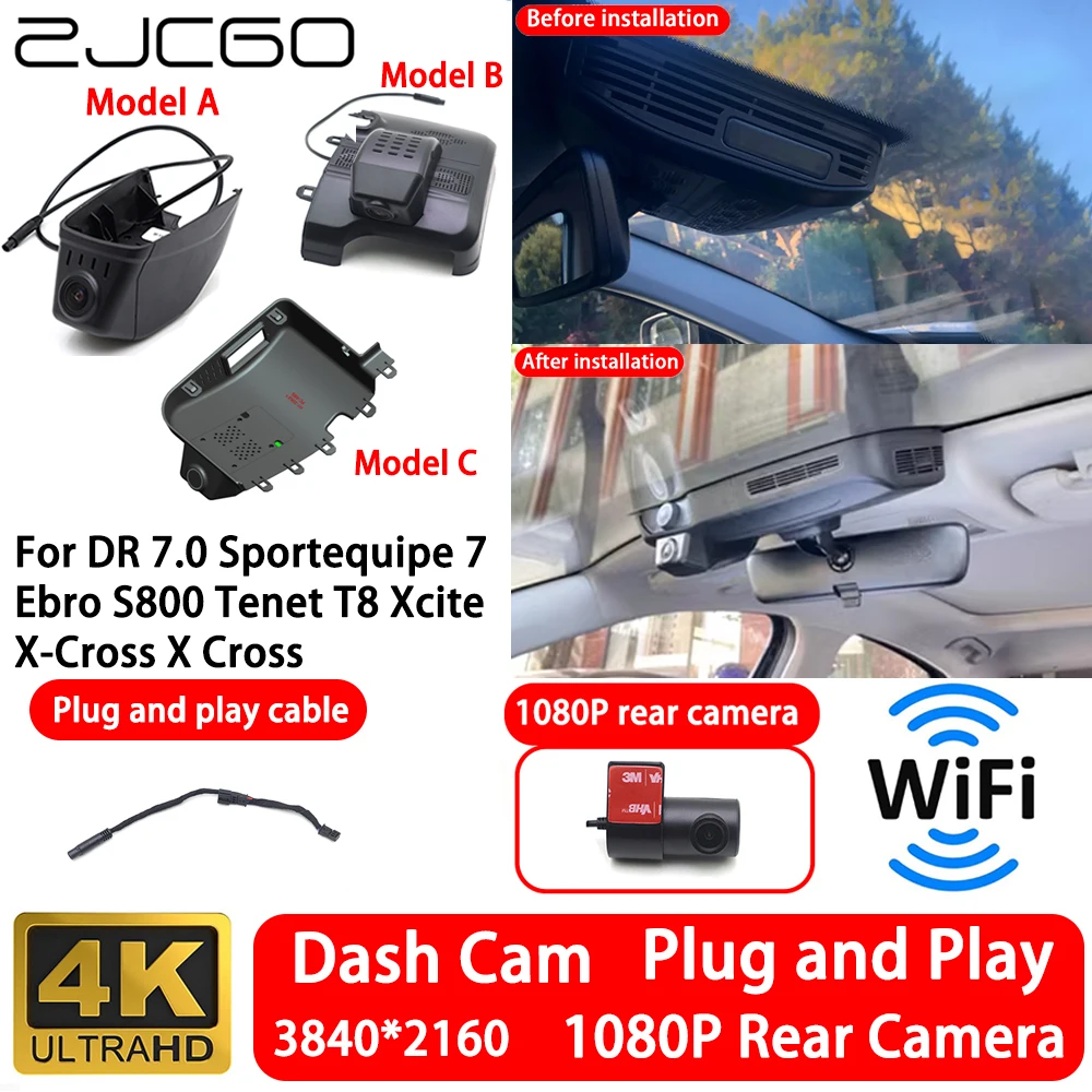 for DR 7.0 Sportequipe 7 Ebro S800 Tenet T8 Xcite X-Cross X Cross 8 4K 2160P Front Rear Camera Dash Cam Wifi Plug and Play