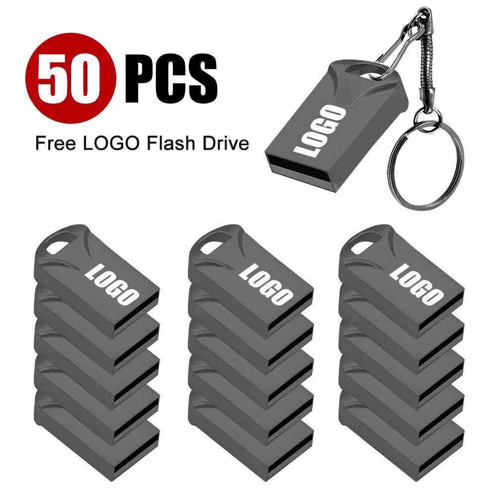 50pcs Metal mini USB 2.0  flash drive Black 16GB 32GB Pendrive Free Custom Logo Tiny Memory Stick 8GB Cle U Disk with keychain