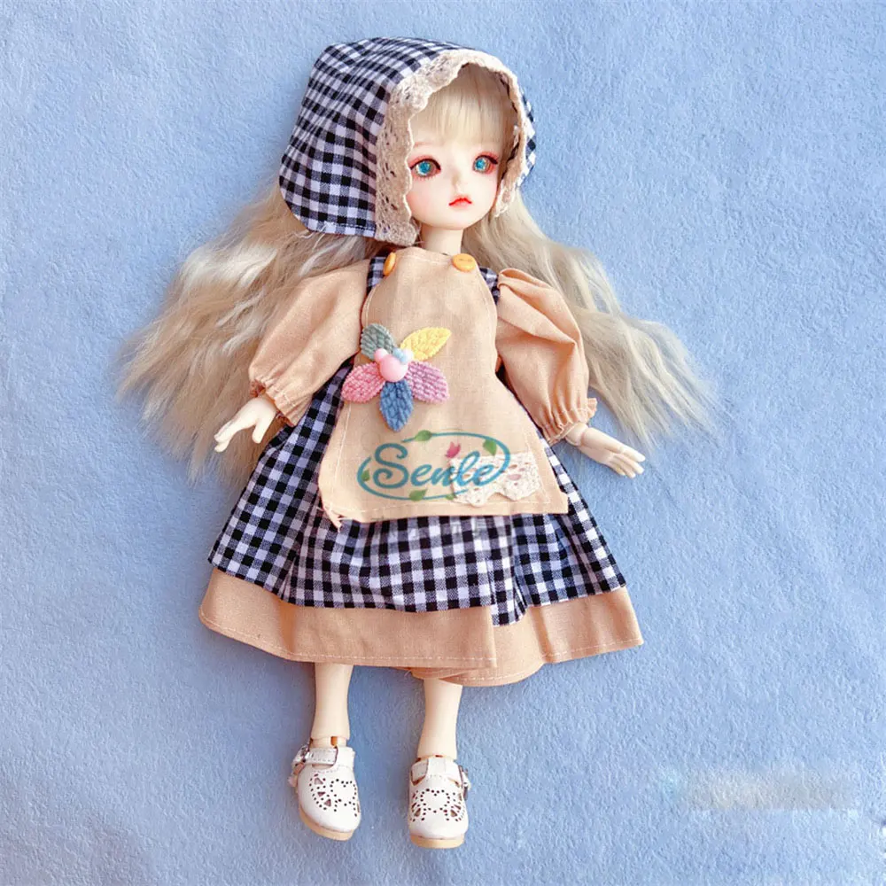 1/6 Bjd DOLL Clothes 30cm Toys Accessories New Style Wear Plaid Skirt Fashion Dress Up With Headwear For Girl Princess Dress