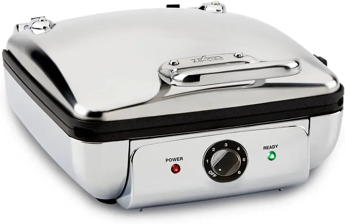 

Вафельница из нержавеющей стали на 4 секции, для толстых бельгийских вафель, вертикальное хранение, 1600 Вт, антипригарное покрытие, 6 уровней обжарки, Di