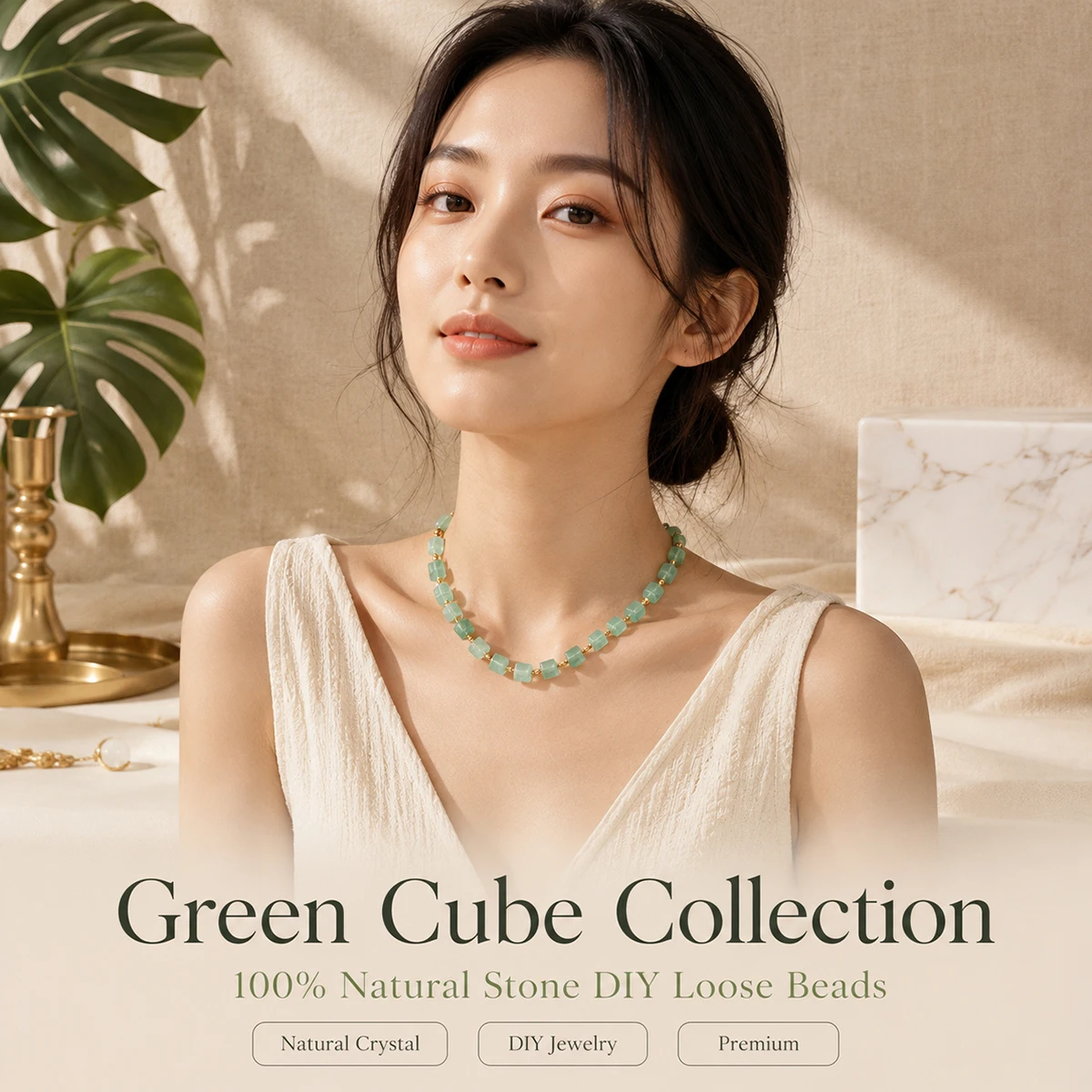 JD 1pc Natural Green Amazonite Sugar Cube Loose Spacer Beads for Handmade DIY Bracelet Necklace Earring Jewelry Making Supplies
