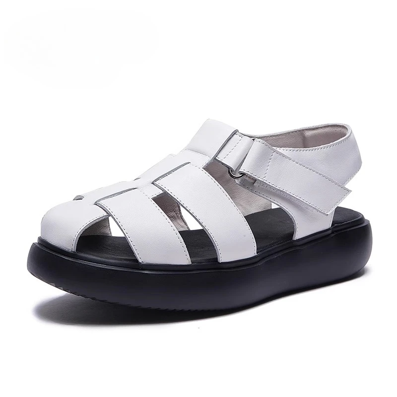 British Style Cowhide Thick Sole Roman Sandals Men's Beach Shoes Sport Genuine Leather Casual Outdoor Summer Sandals Male