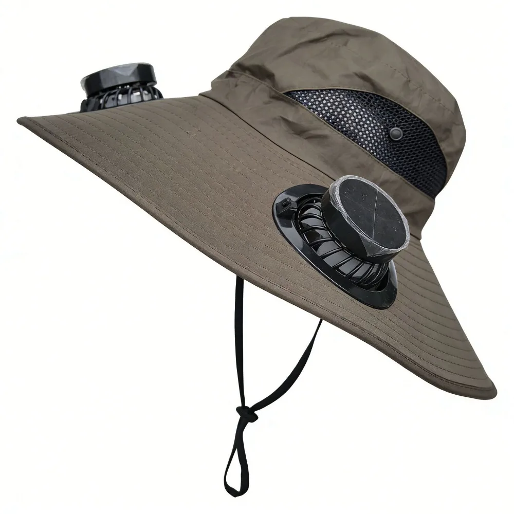 Dual Fan Solar Fan Hat Breathable 3 Speeds Wide Brim Sun Cap Lightweight Strong Wind Summer Fan Visor Cap Hot Weather
