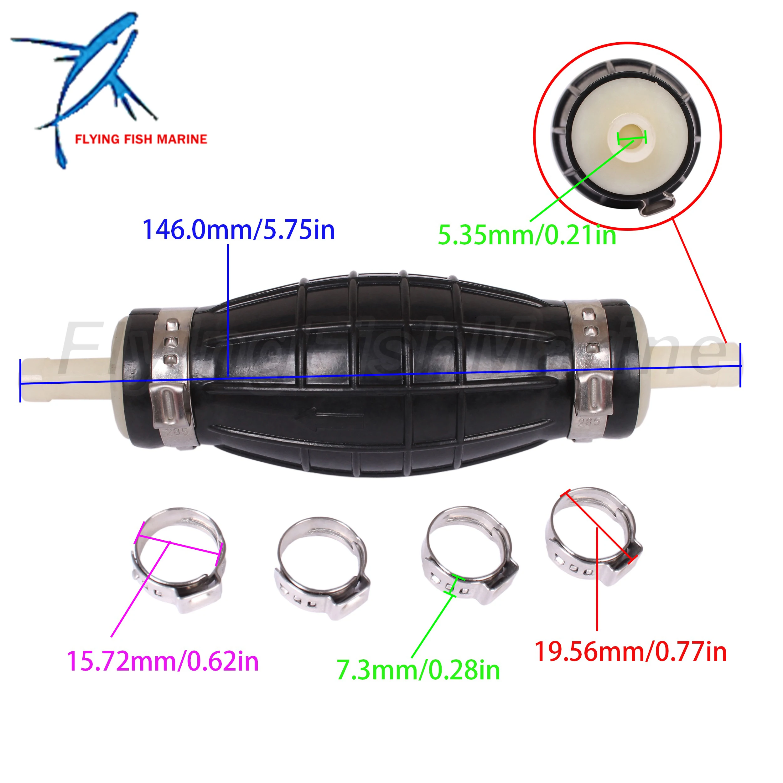 Outboard Engine 65770-90J11 Primer Bulb Squeeze Pump for Suzuki DT DF 40HP-140HP, 8mm/5/16in