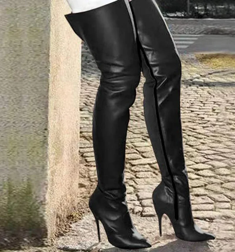 

2025 Women's High Heel Over Knee Boots Size 34-47 Pointed Head Personality Stiletto Side Zipper Boots