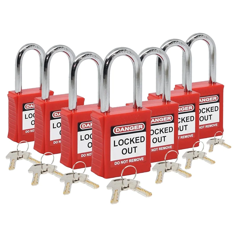 AF90-Lockout Tagout Lock Set - 7 lotolocks rossi, lock out con chiave diversa - lucchetto con 2 chiavi rosse in ottone incluse