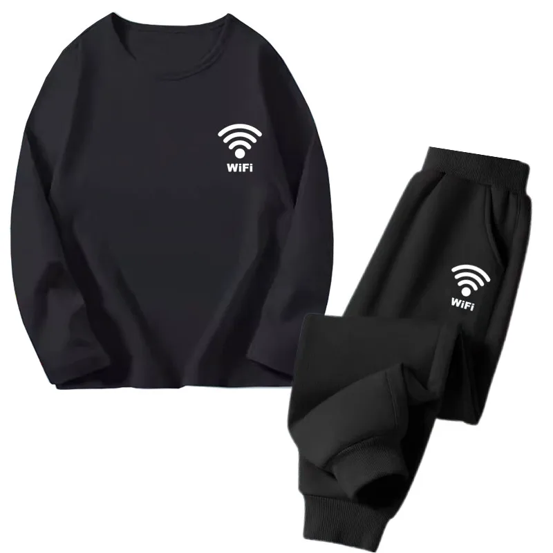 الخريف الأطفال الصبي الملابس مجموعة طفل الفتيات واي فاي تي شيرت مطبوع البلوز بلوزات وسراويل 2 قطعة دعوى طويلة الأكمام رياضية