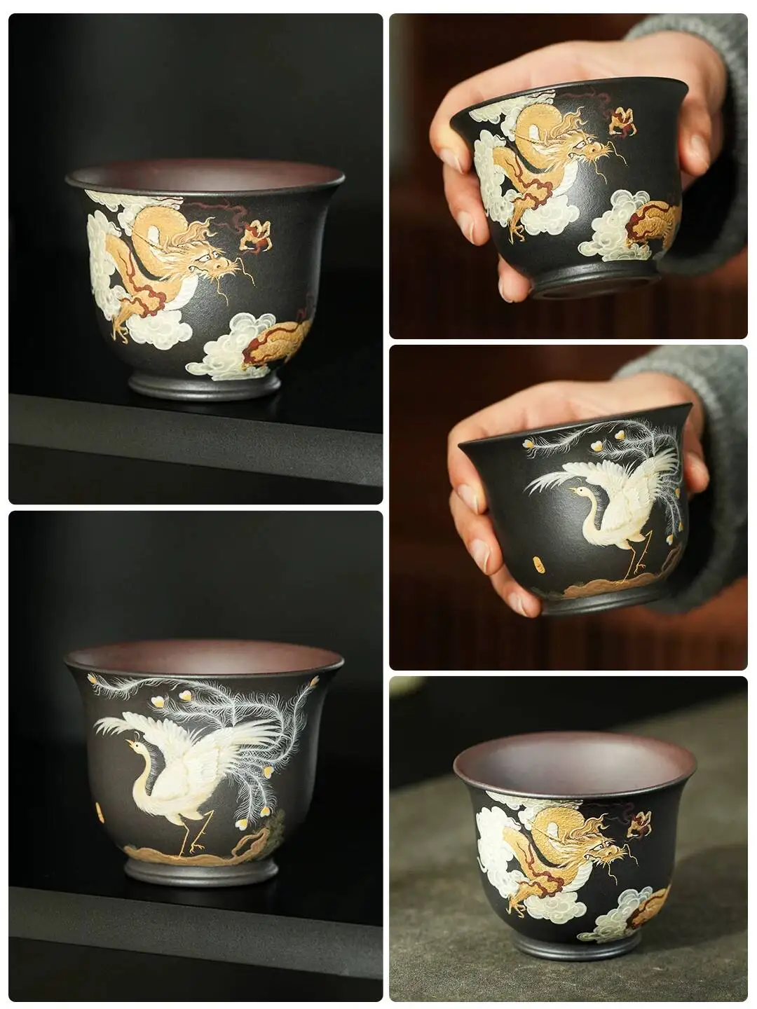 Yihu Chun High-End Cup, Tang Bowl With Dragon And Phoenix Design, 200C, Hand-Painted Original Mineral Old Purple Clay Master Cup