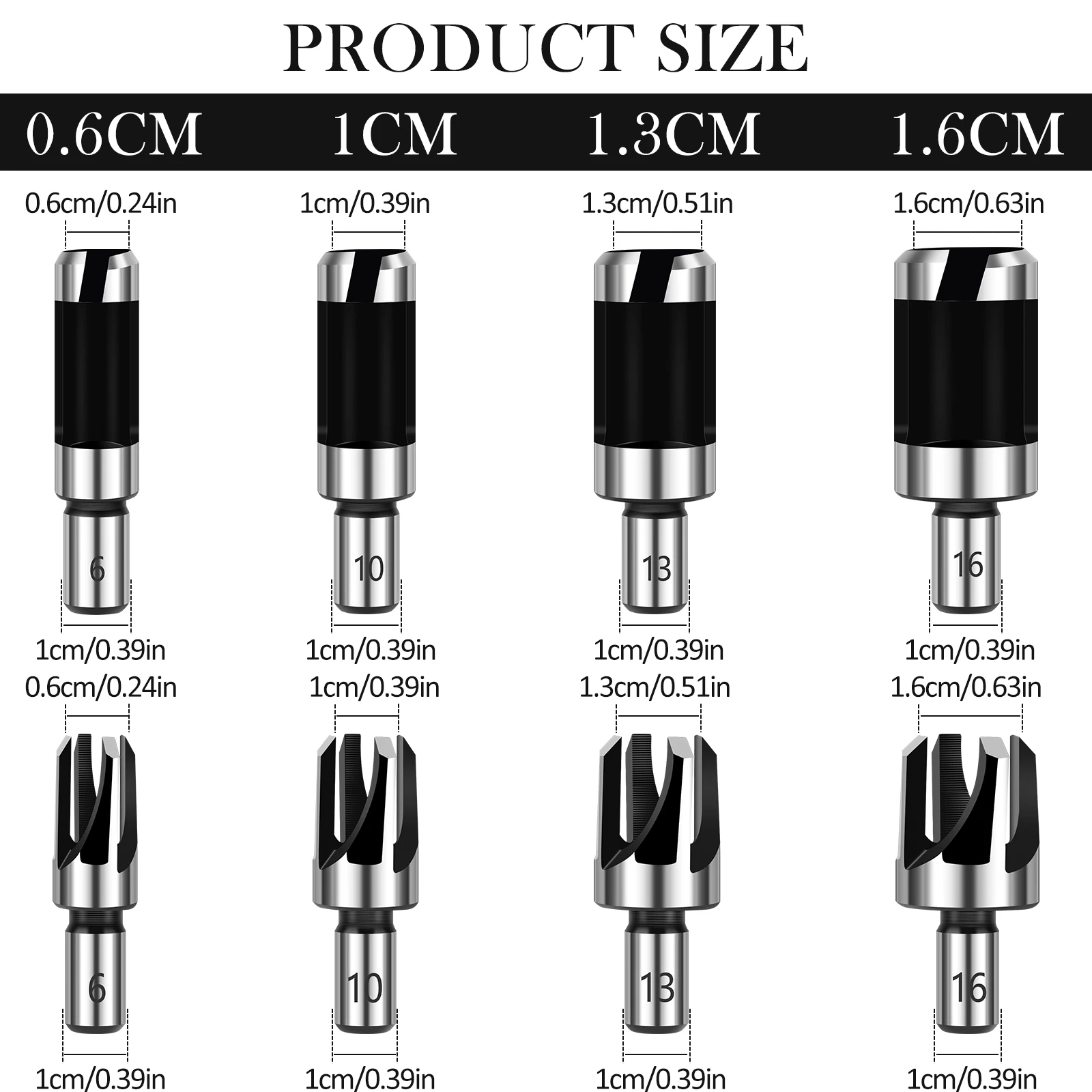 8 stuks houten plug cutter set, houten plug maker gat pen koolstofstaal metrische schacht boor set, voor houtbewerking gereedschap 6/10/13/16mm