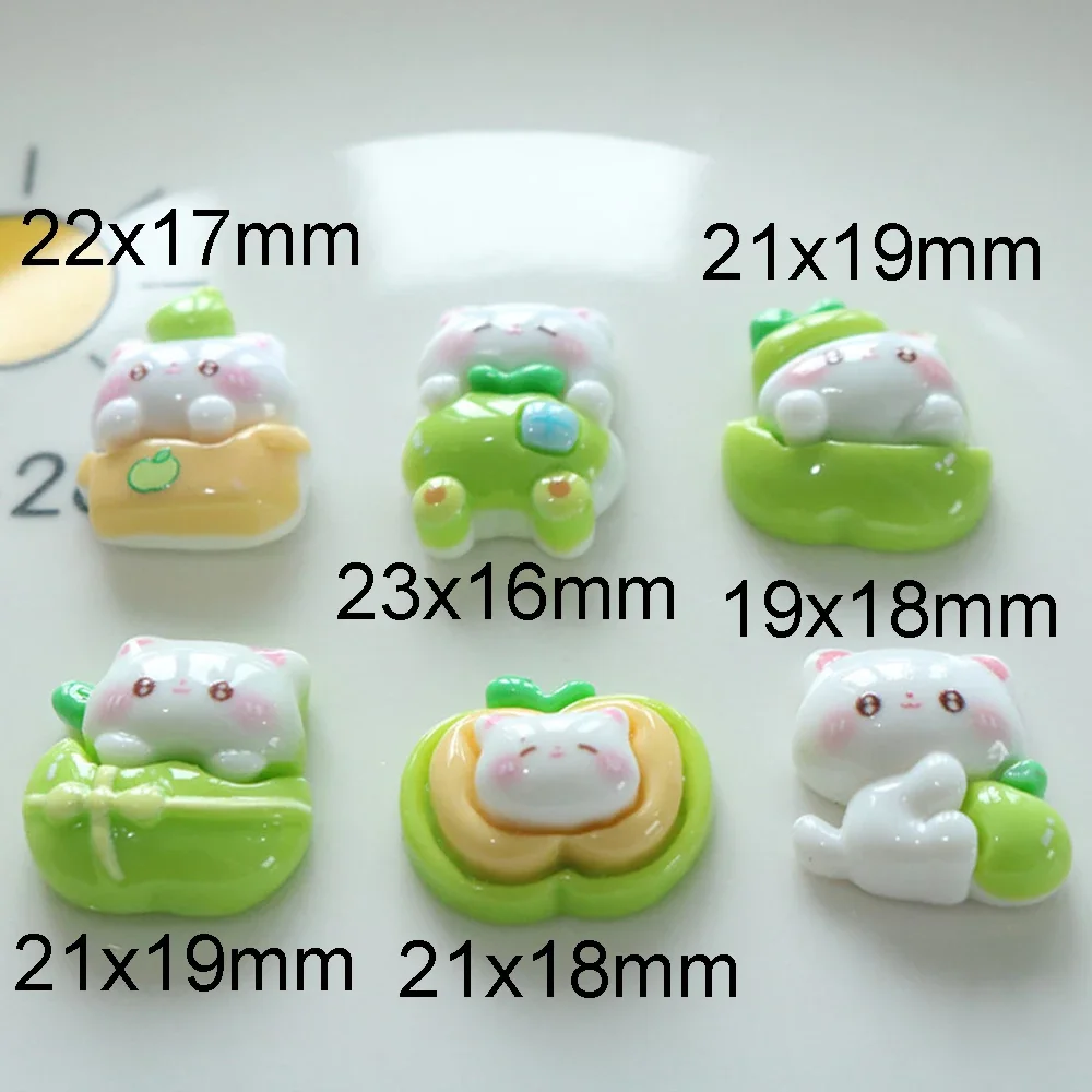 10PCS Shiny Green Apple Cat Series Resin Flat Back Cabochons For Scrapbooking DIY Jewelry Craft Embellishments Accessories