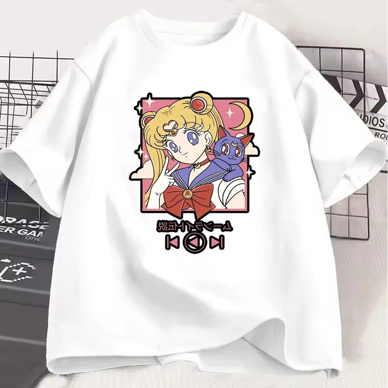 

Japanese Anime Characters Tsukino Usagi Pattern Unisex T-shirt Funny Harajuku Designed Men Woman Clothing Fashion Casual Y2K Tee