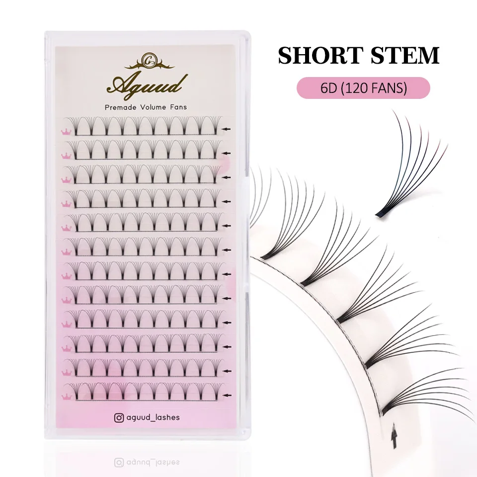 AGUUD Soft Natural Premade Volume Fans Short Stem 3d/4d/5d/6d Russian Volume Professional Eyelash Extension Faux Mink Lash Cilio