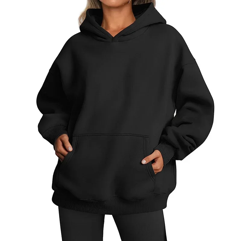 

Women's Sweatshirt Long-sleeved Hooded Solid Color Pocket Loose Casual Autumn and Winter Top