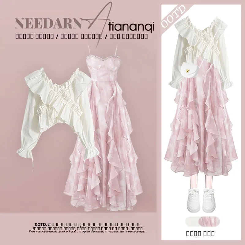 

Korean Design V-Neck Shirt Women's Summer New Gentle Style Dress Top Two-Piece Set Soft Feelings Fashionable Casual Outfit