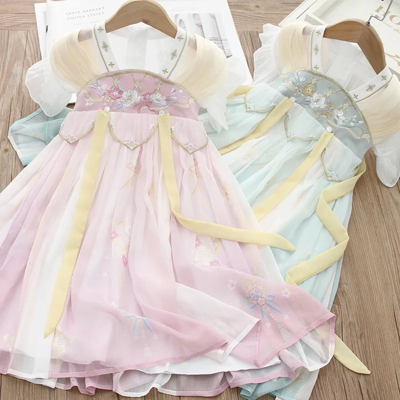 Chinesische traditionelle Volkstanz Kleid Mädchen Fee Stickerei Kostüm Hanfu Kinder Prinzessin Kleider Kinder Party Cosplay Kleidung