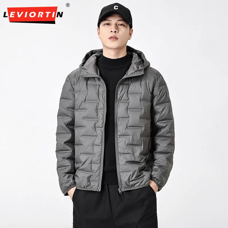Autumn/winter men's casual simple white duck down lightweight windproof outdoor fashionable versatile hooded design down jacket