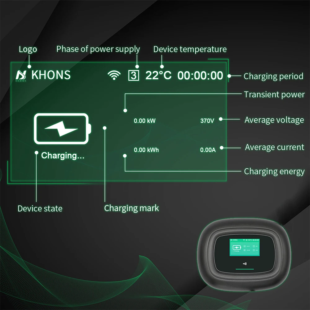 Khons EV Charger 7kw Type2 Electric Vehicle Charging Station 32A Electric Car EVSE Wall Mounted Charging WallBox With WIFI APP