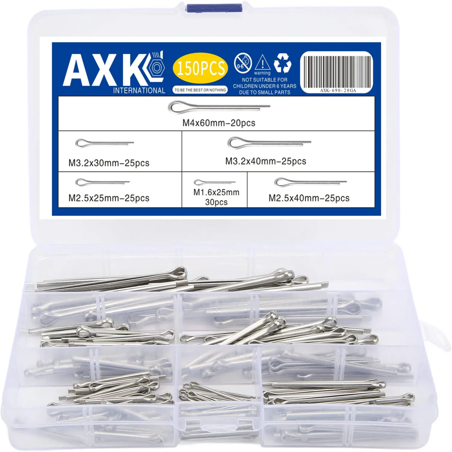 150Pcs Split-Pins / Split Cotter Pins Stainless Steel 304 U-pin Mechanic Power Equipment Car Hairpin Kit