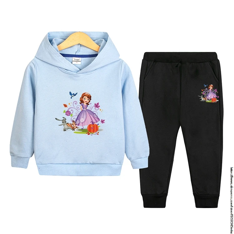 Quality Kids Hoodie  Sofia Princess Sweatshirt Top + Pants 2Pcs Jacket Boys Girls Preschool 1-9 Years Sunshine Athleisure Set