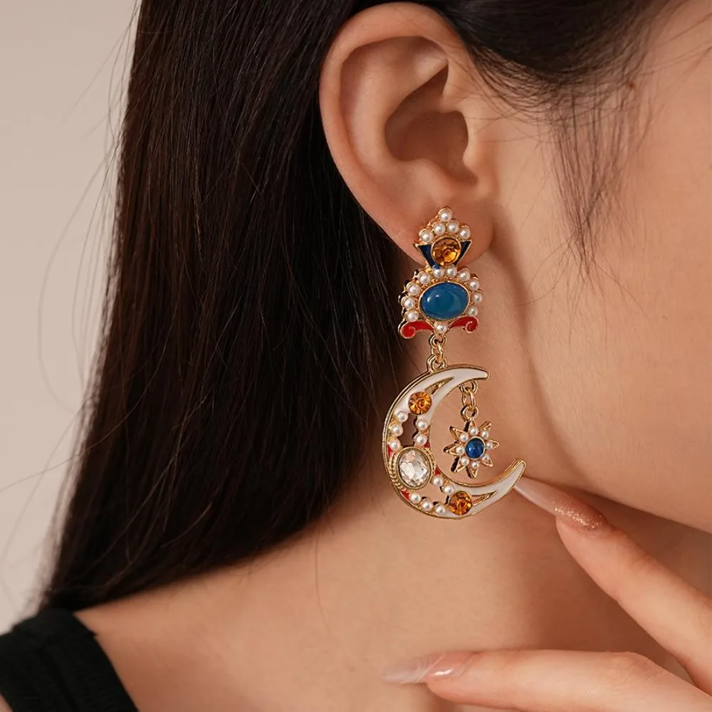 

Light Luxury Star Pendant Earrings Rhinestone Imitation Pearl Vintage Earrings Women Ear Jewelry Charms Moon Stud Earrings Gift