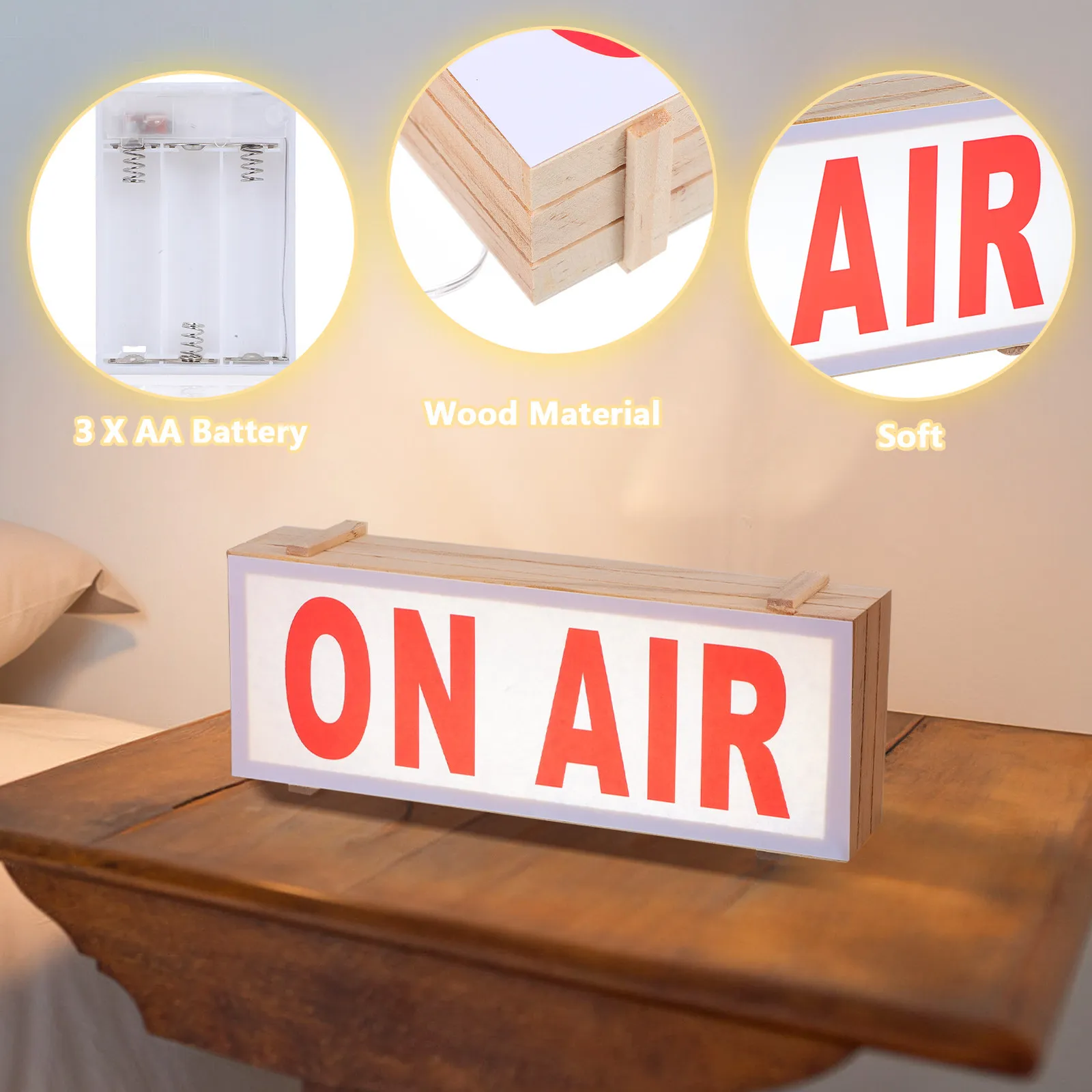 

Solid Wood LED Light Sign Decorative Recording Home Office Desktop Ornament Soft Light Night Lamp Bar Wall Decor