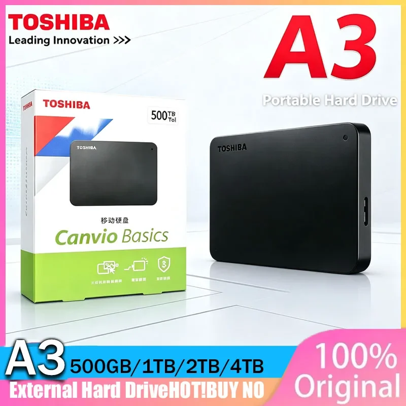 Toshiba A3 HDTB410YK3AA Canvio Basics 500GB 1TB 2TB 4TB Portable External Hard Drive USB 3.0, Black
