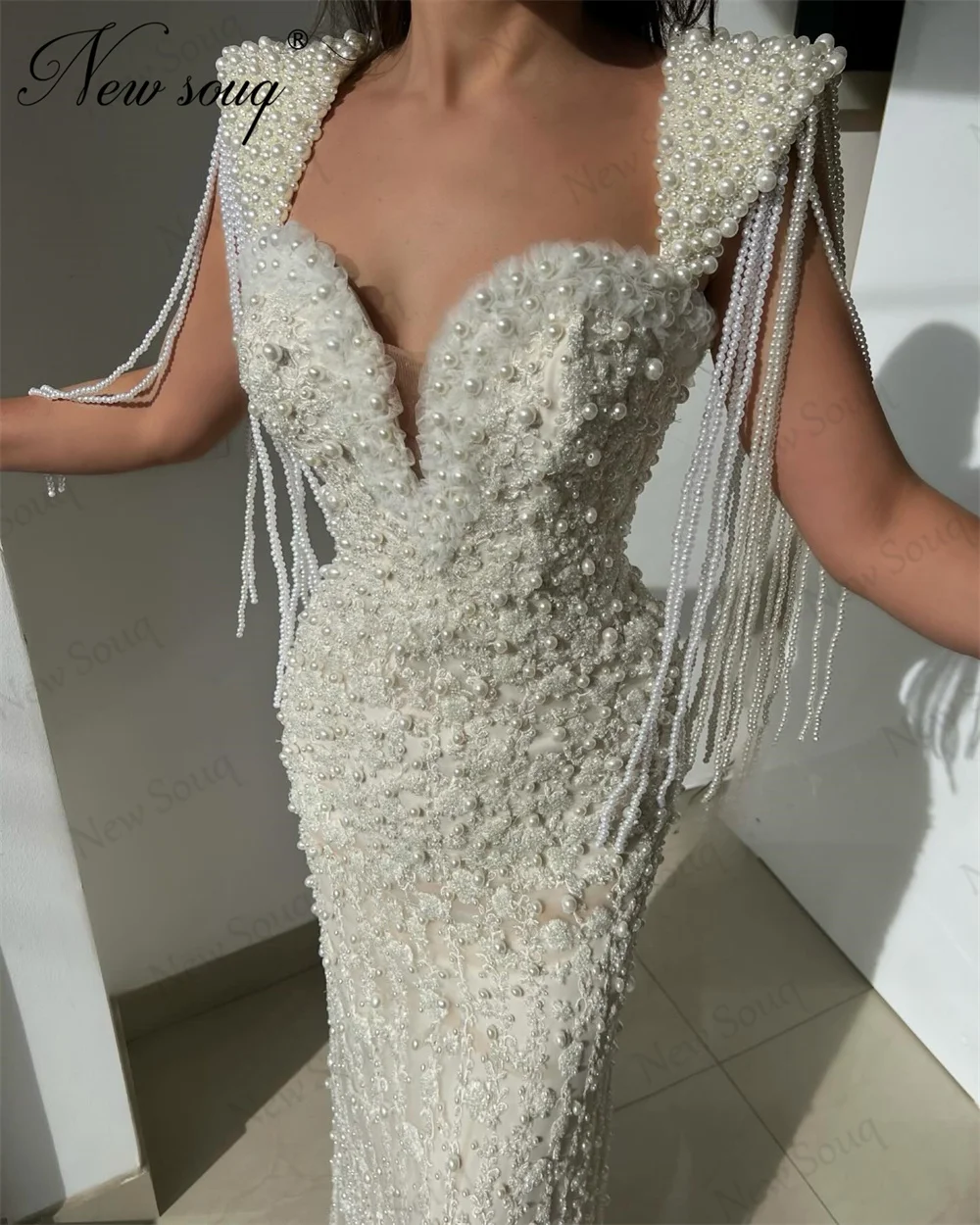 Aso Ebi Ivory Pearls Tassel Evening Dresses Robes De Soiree 2024 Appliques Mermaid Party Night Gowns Engagement Dress Prom Dress