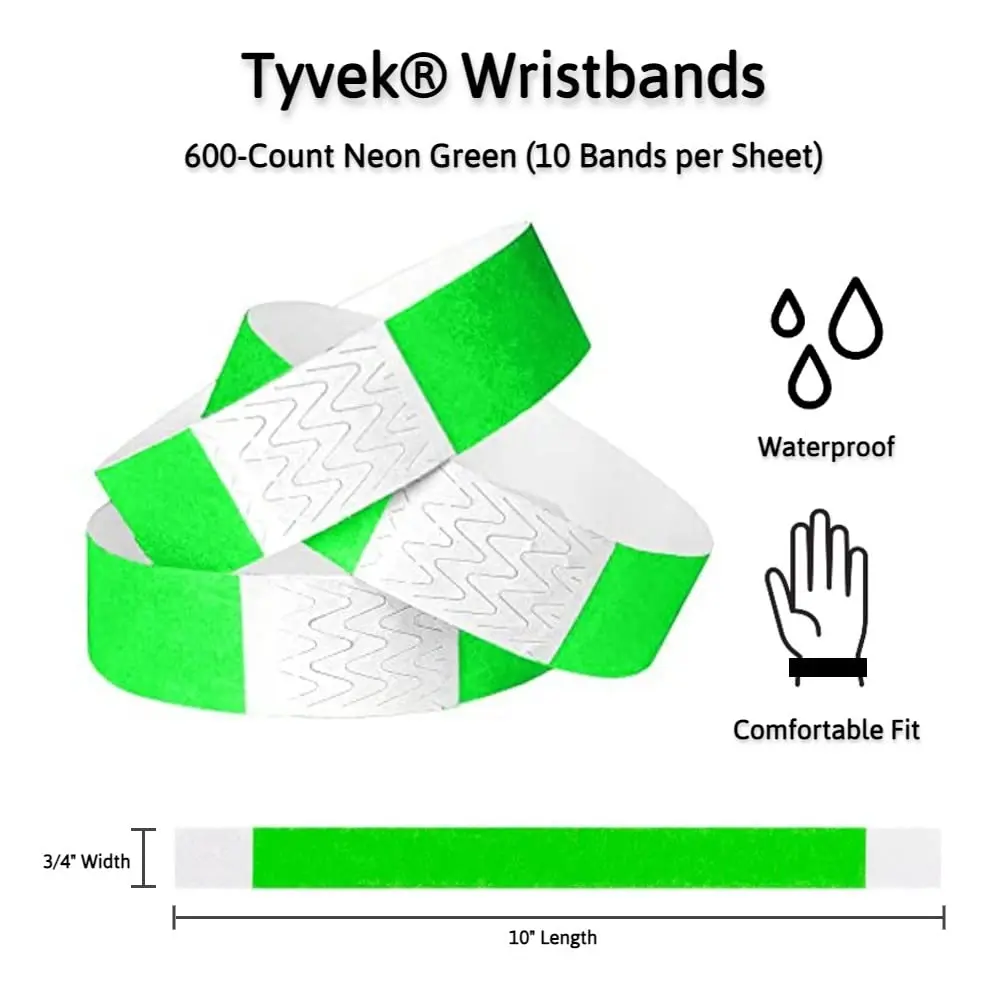 Braccialetti Tyvek da polso confezione di varietà di 6 colori-600 Count-confortevole ID di carta resistente allo strappo per l\'identificazione dei