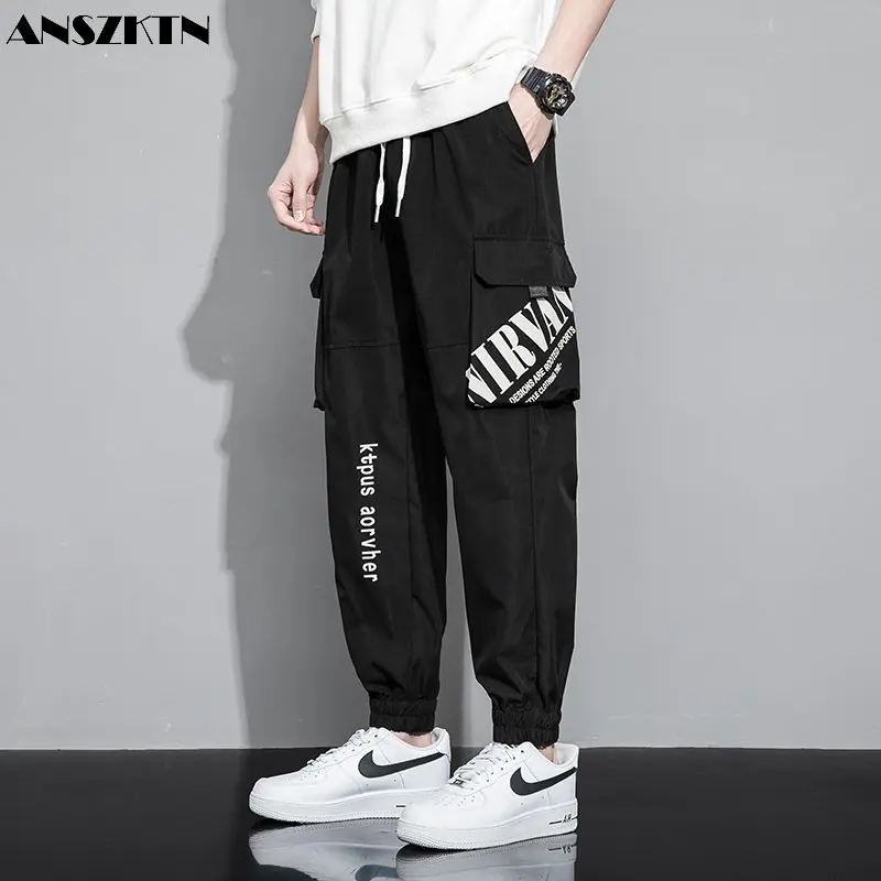 

ANSZKTN New fashion spring and summer men's loose casual nine cent pants overalls