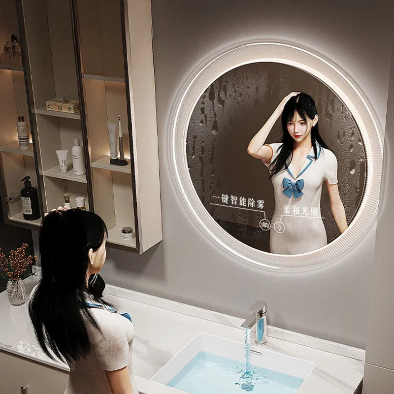 Storage Light Mirror Cabinets Round Vanity Makeup Jewelry Display Mirror Cabinets Bedroom Espelho Armario Home Furnitures image 5