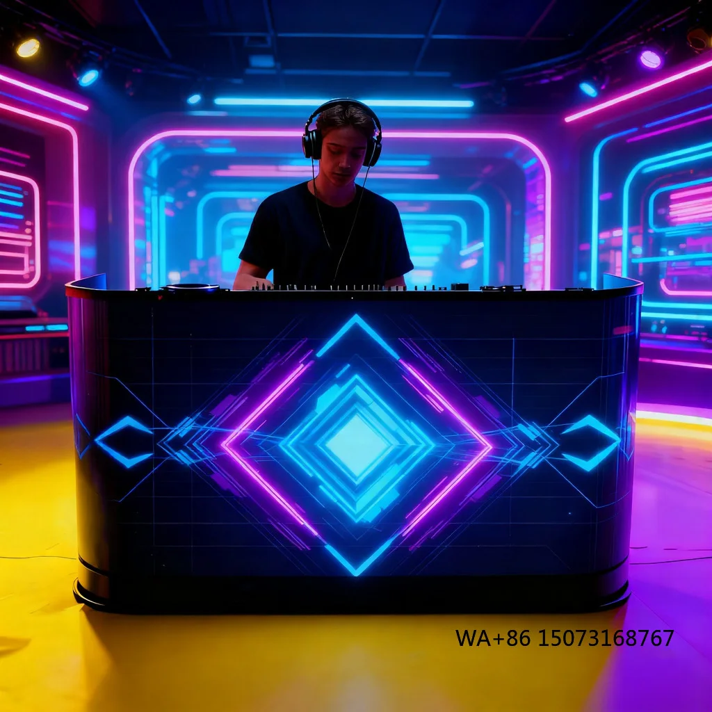Cabina de DJ Móvil Curva Más Vendida, Mesa de DJ Usada, Podio con Pantalla LED
