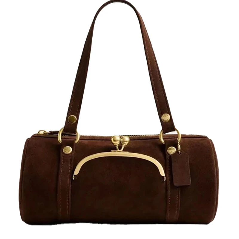 

Роскошная женская сумка через плечо, сумка-бочонок с замком-защелкой, ретро-сумка в форме подушки с матовым покрытием, декор с металлическими заклепками, нишевая повседневная сумка на плечо