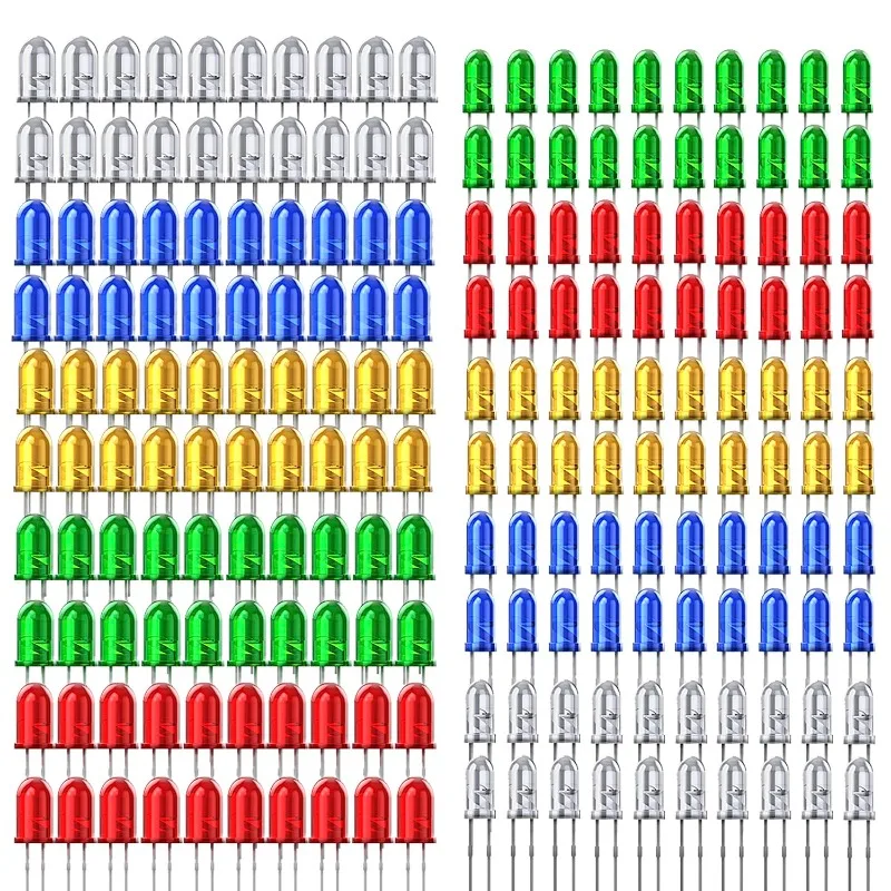 100Pcs 3mm/5mm Led Light Emitting Diodes Assortment Kit Light-Emitting Diodes Diodes for Science Project Experiment,5 Color Each
