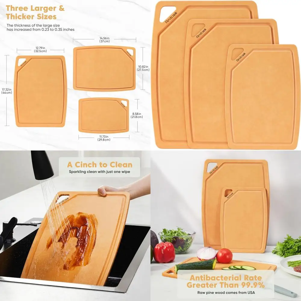 

Set of 3 Wood Fiber Composite Chopping Boards with Juice Groove, Dishwasher Safe, Non-Toxic, BPA-Free, Non-Porous, Non-Slip, Dur