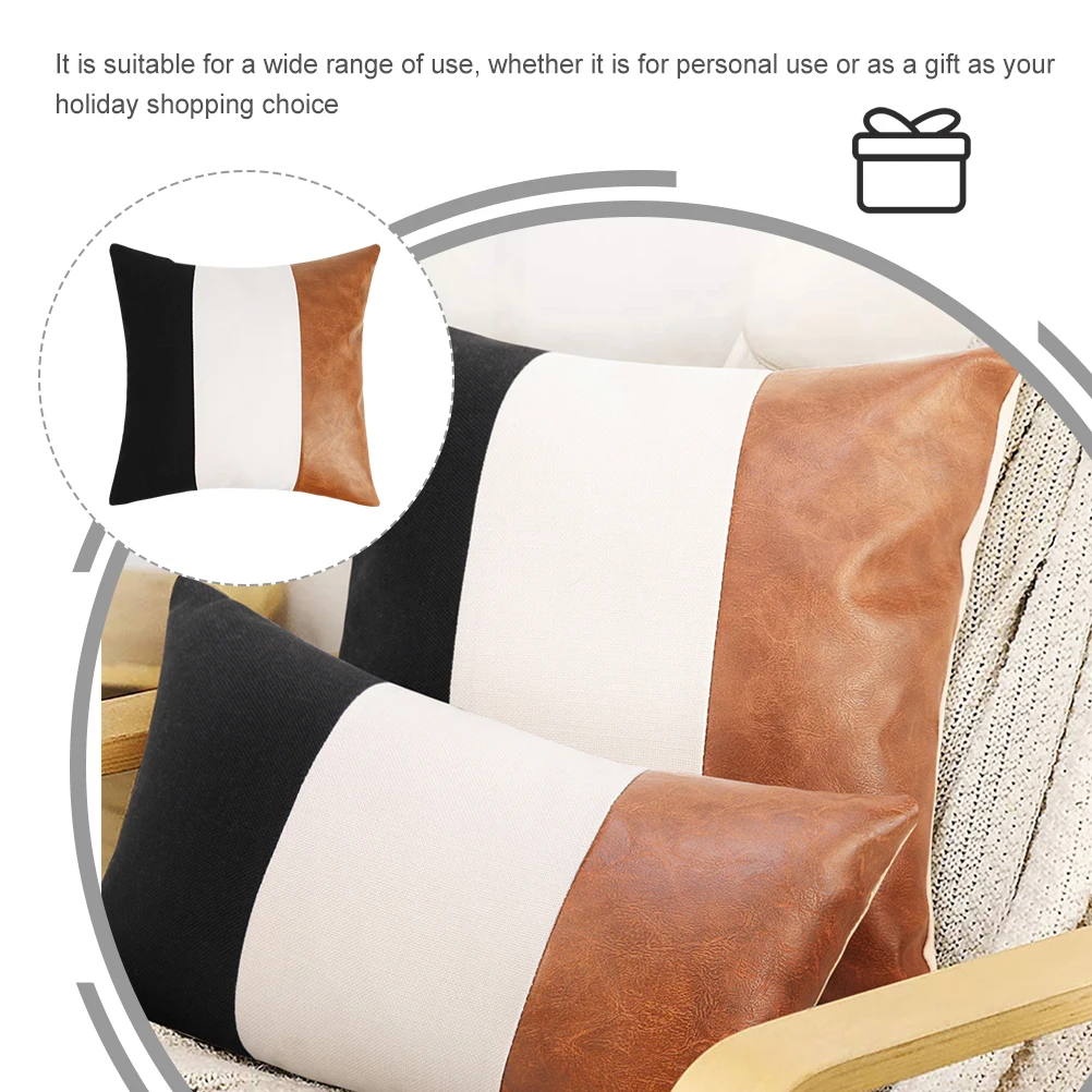 

Bright Cushion Covers Sofa Car Pillowcases PU Stitching Linen Throw Protectors Home Decor Splicing Unique Stylish