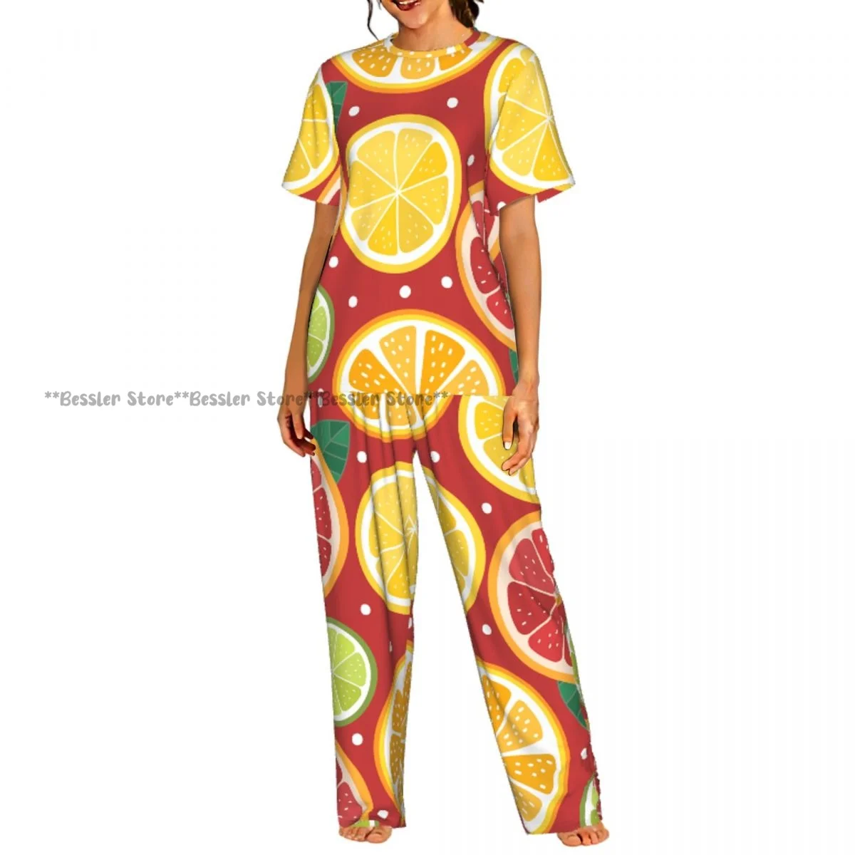 

Women Pajama Sets Lounge Sleepwear Orange Lime Lemon And Grapefruit Short Sleeve Nightwear