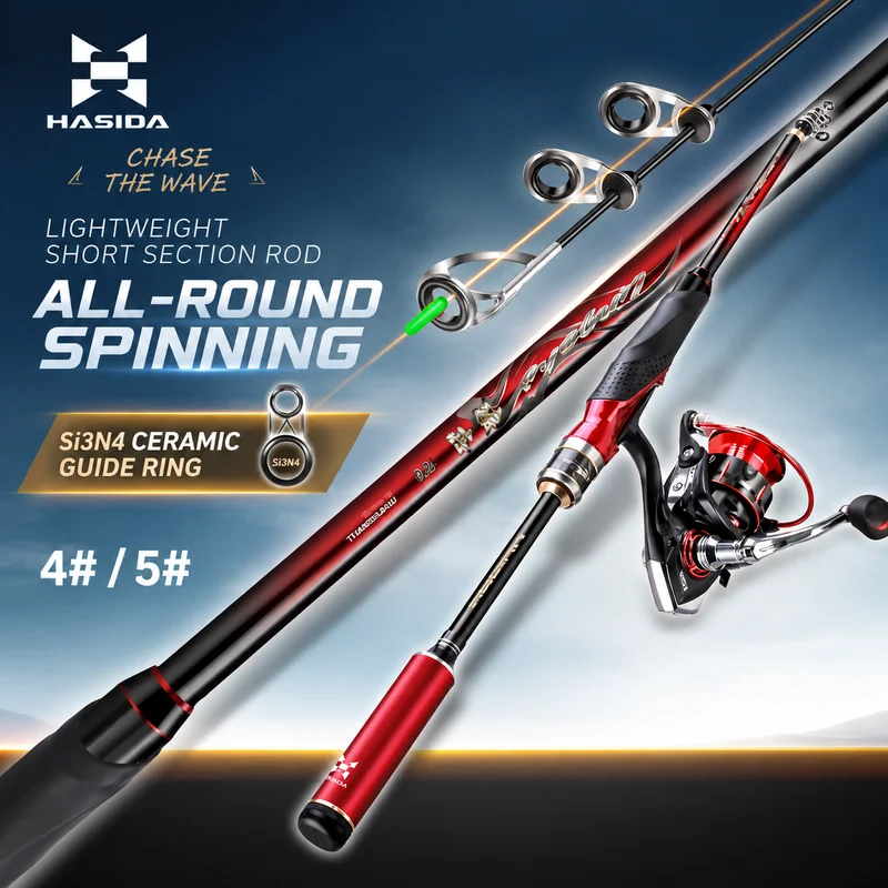 Fishing Equipment Guide - HASIDA Lingzhi 伸縮式ロッキングロッド、短尺、大型ガイドリング、遠投可能、スライディングフロート、超軽量、硬質、携帯用。