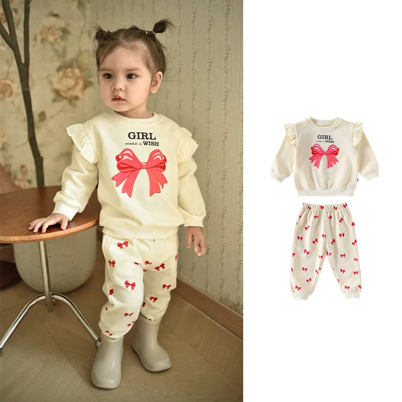 

New Autumn Toddler Girls 2PCS Set Butterfly Bow Infant Baby Girls Sweatshirt Elastic Waist 1-3 Years Newborn Kids Girls Pants