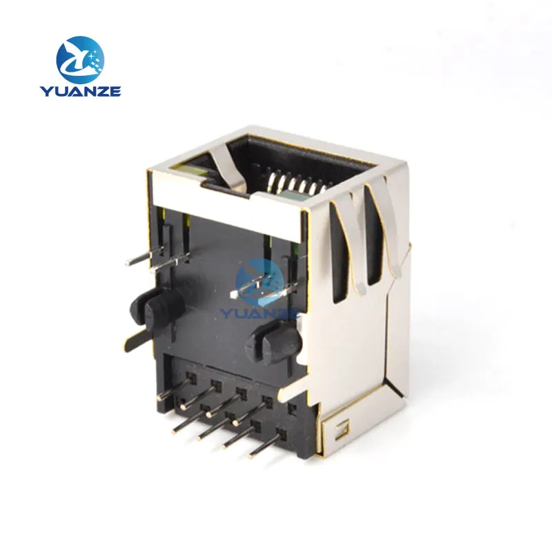 All copper RJ45/rj45 network socket with light 8P8C PCB vertical pin shielded Ethernet interface 90 degrees Internet module