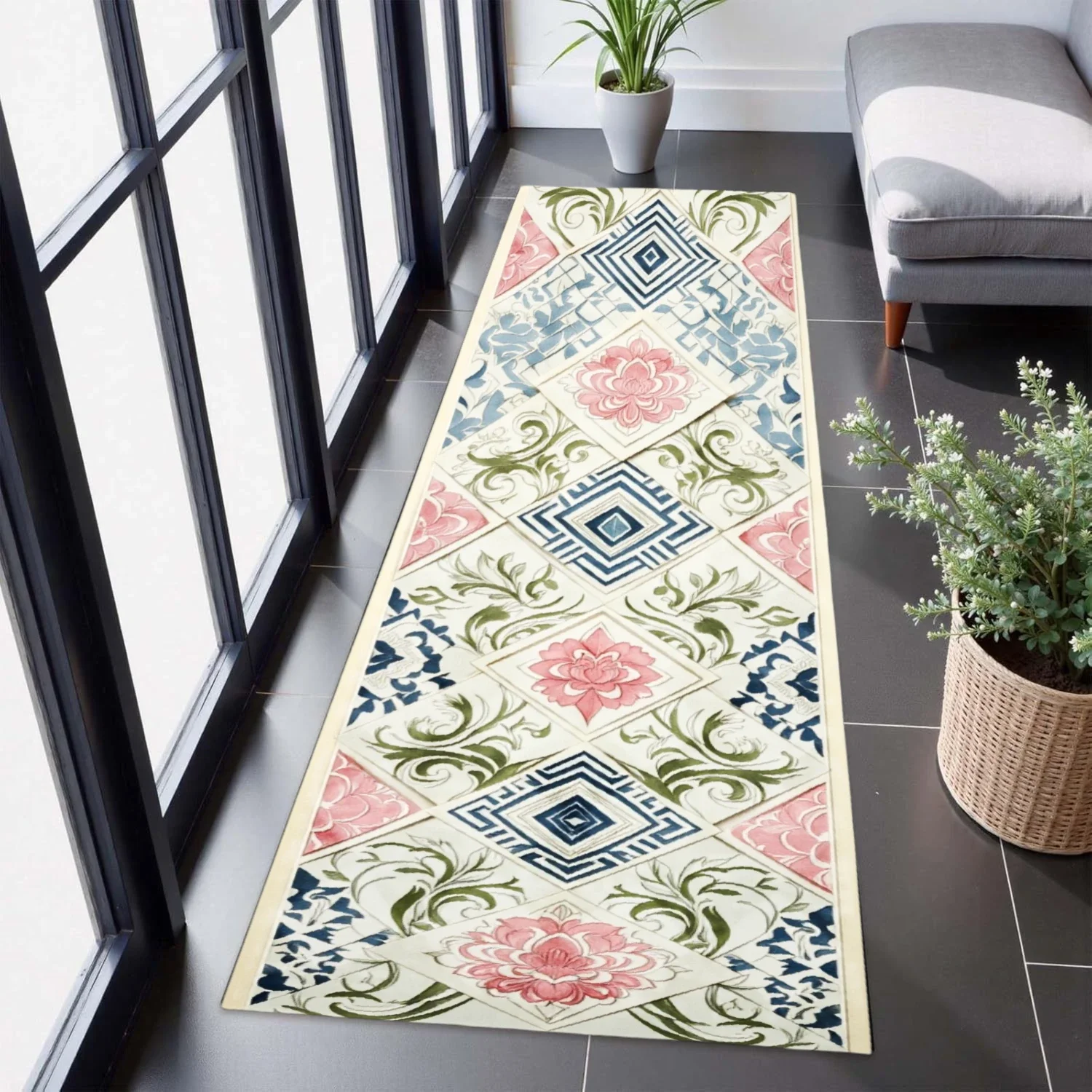Colorful Pebble Runner Rug Vibrant Stone Mosaic Design Indoor Mat For Hallway Entryway Home Decoration Accent Piece