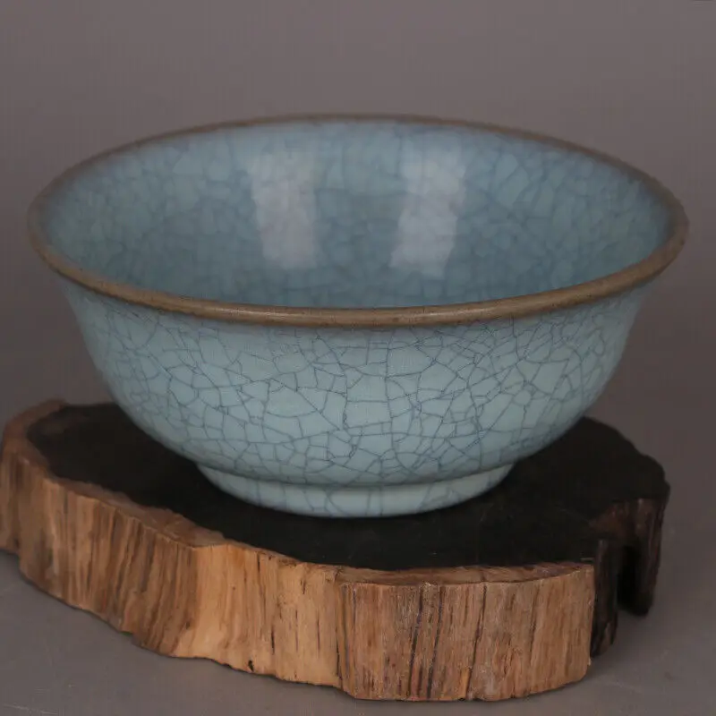 

5.5" China Old Antique Porcelain Song Dynasty Ru Kiln Lotus Cyan Bowl